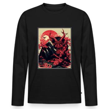 Japan Japanese Demon Cherry Blossom Mountains Retro - Men's Premium Organic Long Sleeve Shirt - black - Front - Nico (187cm)