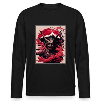 Japan Japanese Demon Cherry Blossom Mountains Retro - Men's Premium Organic Long Sleeve Shirt - black - Front - Nico (187cm)