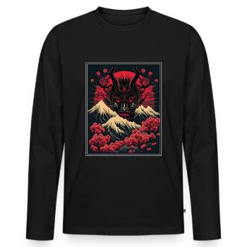 Japan Japanese Demon Cherry Blossom Mountains Retro - Men's Premium Organic Long Sleeve Shirt - black - Front - Nico (187cm)