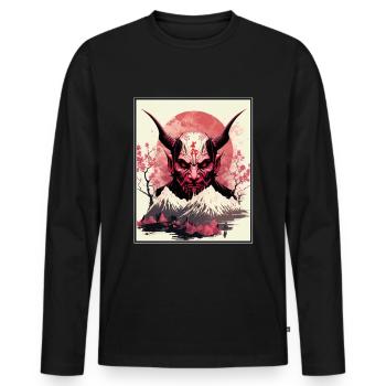 Japan Japanese Demon Cherry Blossom Mountains Retro - Men's Premium Organic Long Sleeve Shirt - black - Front - Nico (187cm)