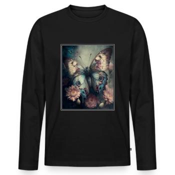 Cottagecore Fee Elfe Wald Blumen Schmetterling - Männer Premium Bio Langarmshirt - Schwarz - Vorne - Nico (187cm)