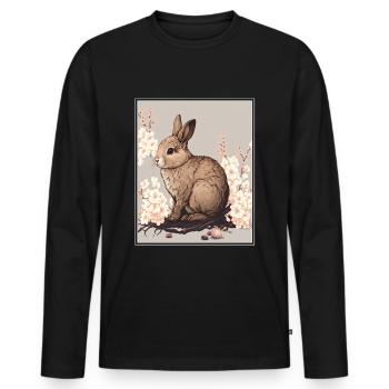 Lapin Lapin Fleur de Cerisier Japon Japonais - T-shirt manches longues Premium bio Homme - noir - Devant - Nico (187cm)