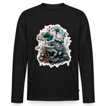 Cottagecore Garden Nature Frog Mushrooms Forest Plant - Men's Premium Organic Long Sleeve Shirt - black - Front - Nico (187cm)