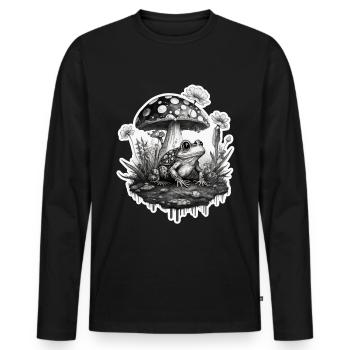 Cottagecore Garden Nature Frog Mushrooms Forest Plant - Men's Premium Organic Long Sleeve Shirt - black - Front - Nico (187cm)