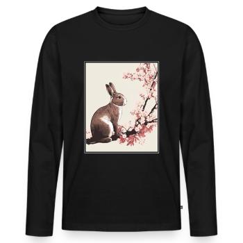 Lapin Lapin Fleur de Cerisier Japon Japonais - T-shirt manches longues Premium bio Homme - noir - Devant - Nico (187cm)