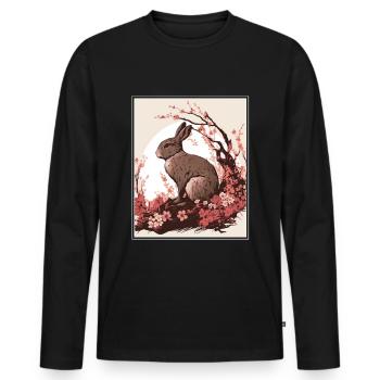 Lapin Lapin Fleur de Cerisier Japon Japonais - T-shirt manches longues Premium bio Homme - noir - Devant - Nico (187cm)