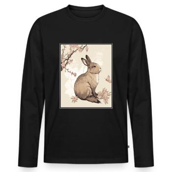 Lapin Lapin Cerisier Fleur Japon Japonais - T-shirt manches longues Premium bio Homme - noir - Devant - Nico (187cm)