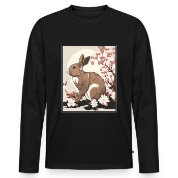 Lapin Lapin Fleur de Cerisier Japon Japonais - T-shirt manches longues Premium bio Homme - noir - Devant - Nico (187cm)