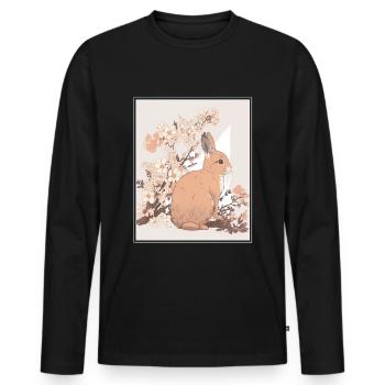 Lapin Lapin Fleur de Cerisier Japon Japonais - T-shirt manches longues Premium bio Homme - noir - Devant - Nico (187cm)