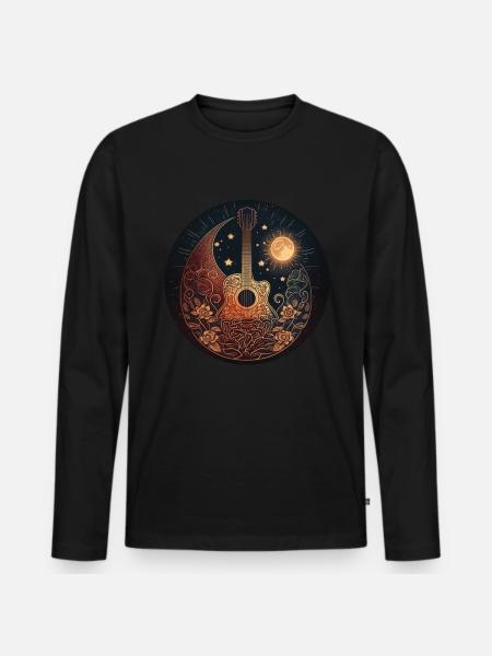 Cottagecore Acoustic Guitar Moon Star Flower - Men's Premium Organic Long Sleeve Shirt - black