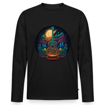 Cottagecore Akustik Gitarre Mond Sterne Blume - Männer Premium Bio Langarmshirt - Schwarz - Vorne - Nico (187cm)