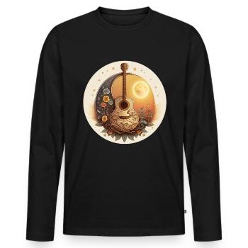 Cottagecore Akustik Gitarre Mond Sterne Blume - Männer Premium Bio Langarmshirt - Schwarz - Vorne - Nico (187cm)