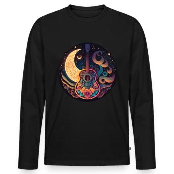 Cottagecore Akustik Gitarre Mond Sterne Blume - Männer Premium Bio Langarmshirt - Schwarz - Vorne - Nico (187cm)