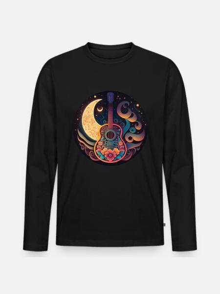 Cottagecore Acoustic Guitar Moon Star Flower - Men's Premium Organic Long Sleeve Shirt - black