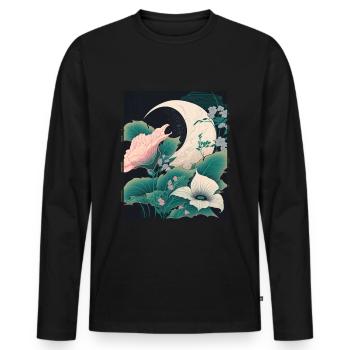Mondblume Moonflower Mond Japanisch Vaporwave - Männer Premium Bio Langarmshirt - Schwarz - Vorne - Nico (187cm)