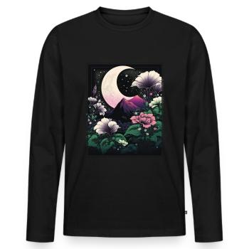Mondblume Moonflower Mond Japanisch Vaporwave - Männer Premium Bio Langarmshirt - Schwarz - Vorne - Nico (187cm)