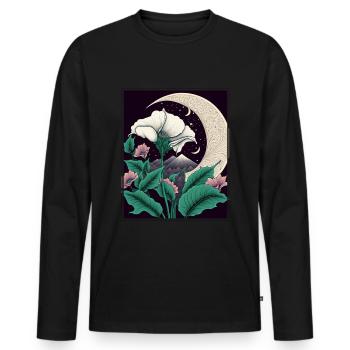 Mondblume Moonflower Mond Japanisch Vaporwave - Männer Premium Bio Langarmshirt - Schwarz - Vorne - Nico (187cm)