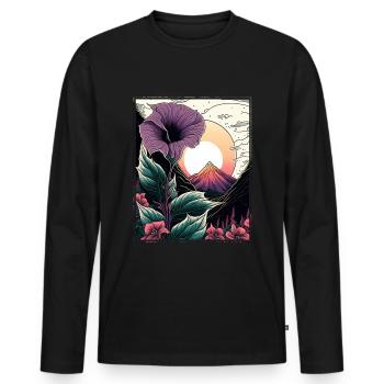 Mondblume Moonflower Mond Japanisch Vaporwave - Männer Premium Bio Langarmshirt - Schwarz - Vorne - Nico (187cm)