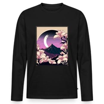 Mondblume Moonflower Mond Japanisch Vaporwave - Männer Premium Bio Langarmshirt - Schwarz - Vorne - Nico (187cm)