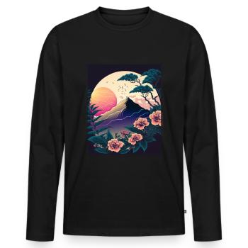 Mondblume Moonflower Mond Japanisch Vaporwave - Männer Premium Bio Langarmshirt - Schwarz - Vorne - Nico (187cm)