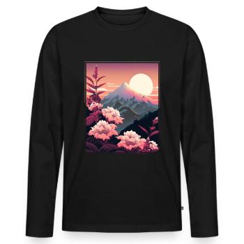 Fleur de lune Fleur de lune Vaporwave japonaise - T-shirt manches longues Premium bio Homme - noir - Devant - Nico (187cm)