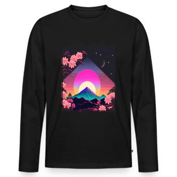 Mondblume Moonflower Mond Japanisch Vaporwave - Männer Premium Bio Langarmshirt - Schwarz - Vorne - Nico (187cm)