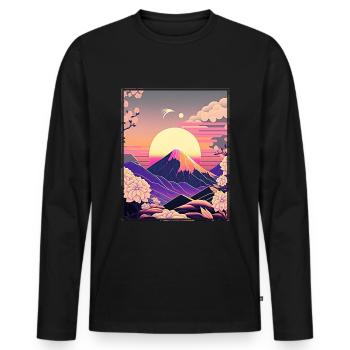 Mondblume Moonflower Mond Japanisch Vaporwave - Männer Premium Bio Langarmshirt - Schwarz - Vorne - Nico (187cm)