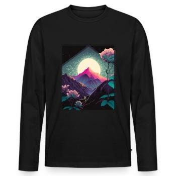 Mondblume Moonflower Mond Japanisch Vaporwave - Männer Premium Bio Langarmshirt - Schwarz - Vorne - Nico (187cm)