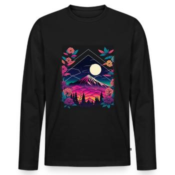 Mondblume Moonflower Mond Japanisch Vaporwave - Männer Premium Bio Langarmshirt - Schwarz - Vorne - Nico (187cm)