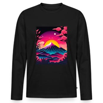 Mondblume Moonflower Mond Japanisch Vaporwave - Männer Premium Bio Langarmshirt - Schwarz - Vorne - Nico (187cm)