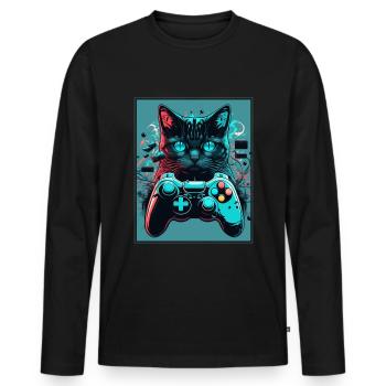 Cats and Gaming Cat Kitten Controller Gaming - Men's Premium Organic Long Sleeve Shirt - black - Front - Nico (187cm)