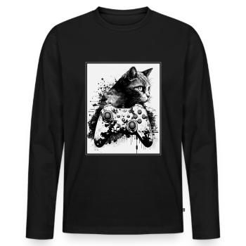 Cats and Gaming Cat Kitten Controller Gaming - Men's Premium Organic Long Sleeve Shirt - black - Front - Nico (187cm)
