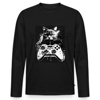 Cats and Gaming Cat Kitten Controller Gaming - Men's Premium Organic Long Sleeve Shirt - black - Front - Nico (187cm)