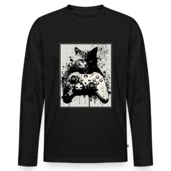 Cats and Gaming Cat Kitten Controller Gaming - Men's Premium Organic Long Sleeve Shirt - black - Front - Nico (187cm)