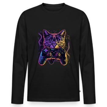 Cats and Gaming Cat Kitten Controller Gaming - Men's Premium Organic Long Sleeve Shirt - black - Front - Nico (187cm)
