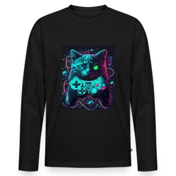Cats and Gaming Cat Kitten Controller Gaming - Men's Premium Organic Long Sleeve Shirt - black - Front - Nico (187cm)