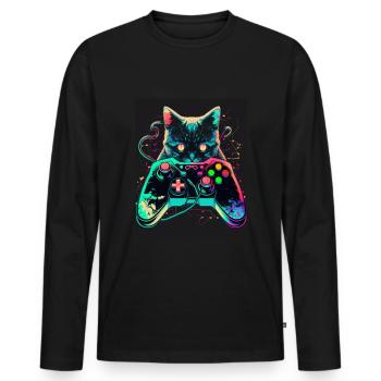 Cats and Gaming Cat Kitten Controller Gaming - Men's Premium Organic Long Sleeve Shirt - black - Front - Nico (187cm)