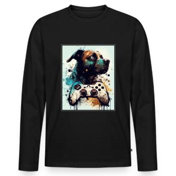 Chiens et jeux Hunde Gamer Controller Zocken - T-shirt manches longues Premium bio Homme - noir - Devant - Nico (187cm)