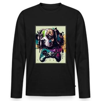 Chiens et jeux Hunde Gamer Controller Zocken - T-shirt manches longues Premium bio Homme - noir - Devant - Nico (187cm)