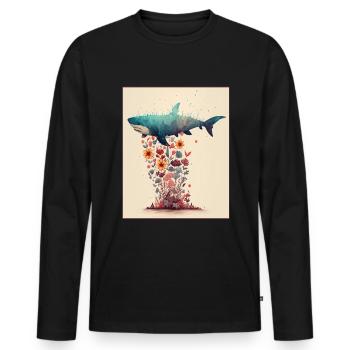 Shark Ocean Plants Flowers Maritime Deep Sea Climate - Men's Premium Organic Long Sleeve Shirt - black - Front - Nico (187cm)