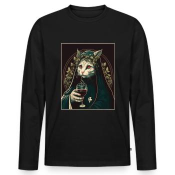 Katze Nonne Kirche Vaporwave Religion Kätzchen - Männer Premium Bio Langarmshirt - Schwarz - Vorne - Nico (187cm)