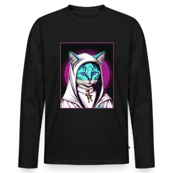 Cat Nun Church Vaporwave Religion Chaton - T-shirt manches longues Premium bio Homme - noir - Devant - Nico (187cm)