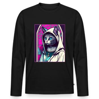 Katze Nonne Kirche Vaporwave Religion Kätzchen - Männer Premium Bio Langarmshirt - Schwarz - Vorne - Nico (187cm)