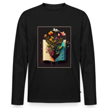 Lecteur Livres Plantes Fleurs Auteur - T-shirt manches longues Premium bio Homme - noir - Devant - Nico (187cm)