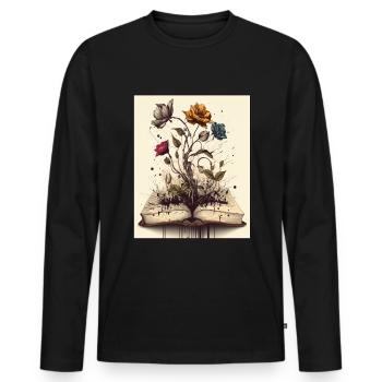 Lecteur Livres Plantes Fleurs Auteur - T-shirt manches longues Premium bio Homme - noir - Devant - Nico (187cm)