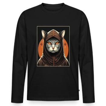Katze Nonne Kirche Vaporwave Religion Kätzchen - Männer Premium Bio Langarmshirt - Schwarz - Vorne - Nico (187cm)