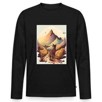 Cat Kitten Mountains Randonnée Escalade en plein air - T-shirt manches longues Premium bio Homme - noir - Devant - Nico (187cm)