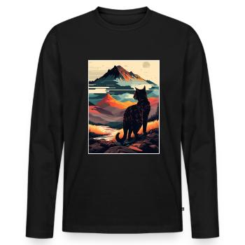 Cat Kitten Mountains Randonnée Escalade en plein air - T-shirt manches longues Premium bio Homme - noir - Devant - Nico (187cm)