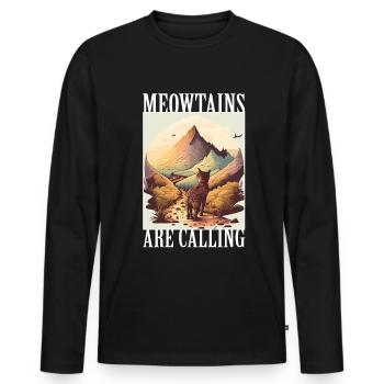 Cat Kitten Mountains Randonnée Escalade en plein air - T-shirt manches longues Premium bio Homme - noir - Devant - Nico (187cm)