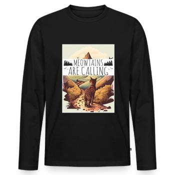 Cat Kitten Mountains Randonnée Escalade en plein air - T-shirt manches longues Premium bio Homme - noir - Devant - Nico (187cm)